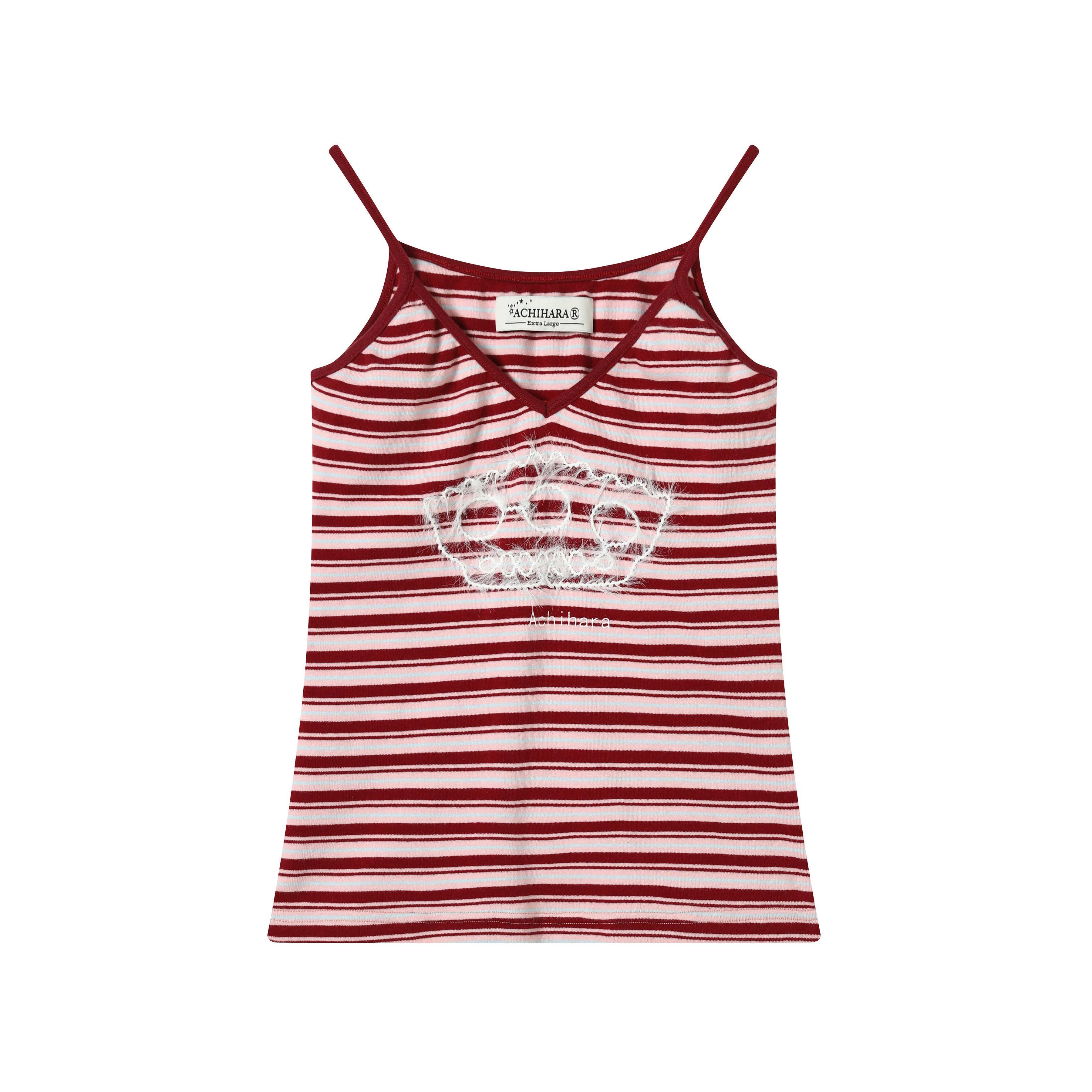 Achihara_Cropped_Striped_Rope_Embroidery_Women'S_Cotton_Blend_Camisoles_MISSTT