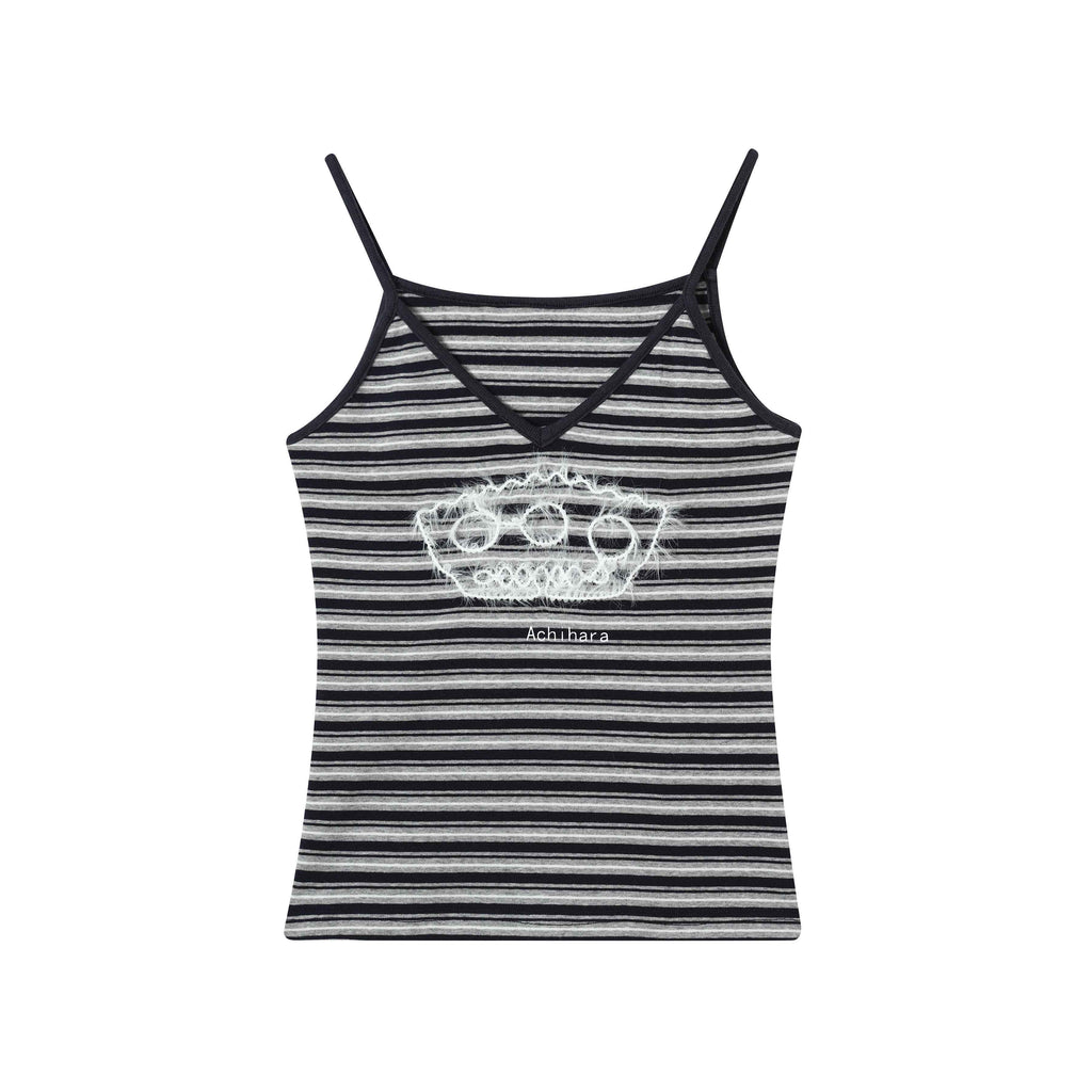 Achihara_Cropped_Striped_Rope_Embroidery_Women'S_Cotton_Blend_Camisoles_MISSTT