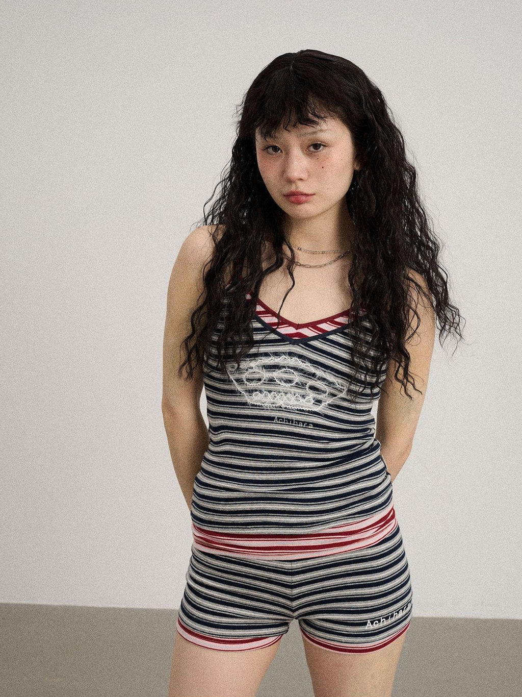 Achihara Cropped Striped Rope Embroidery Women'S Cotton Blend Camisoles