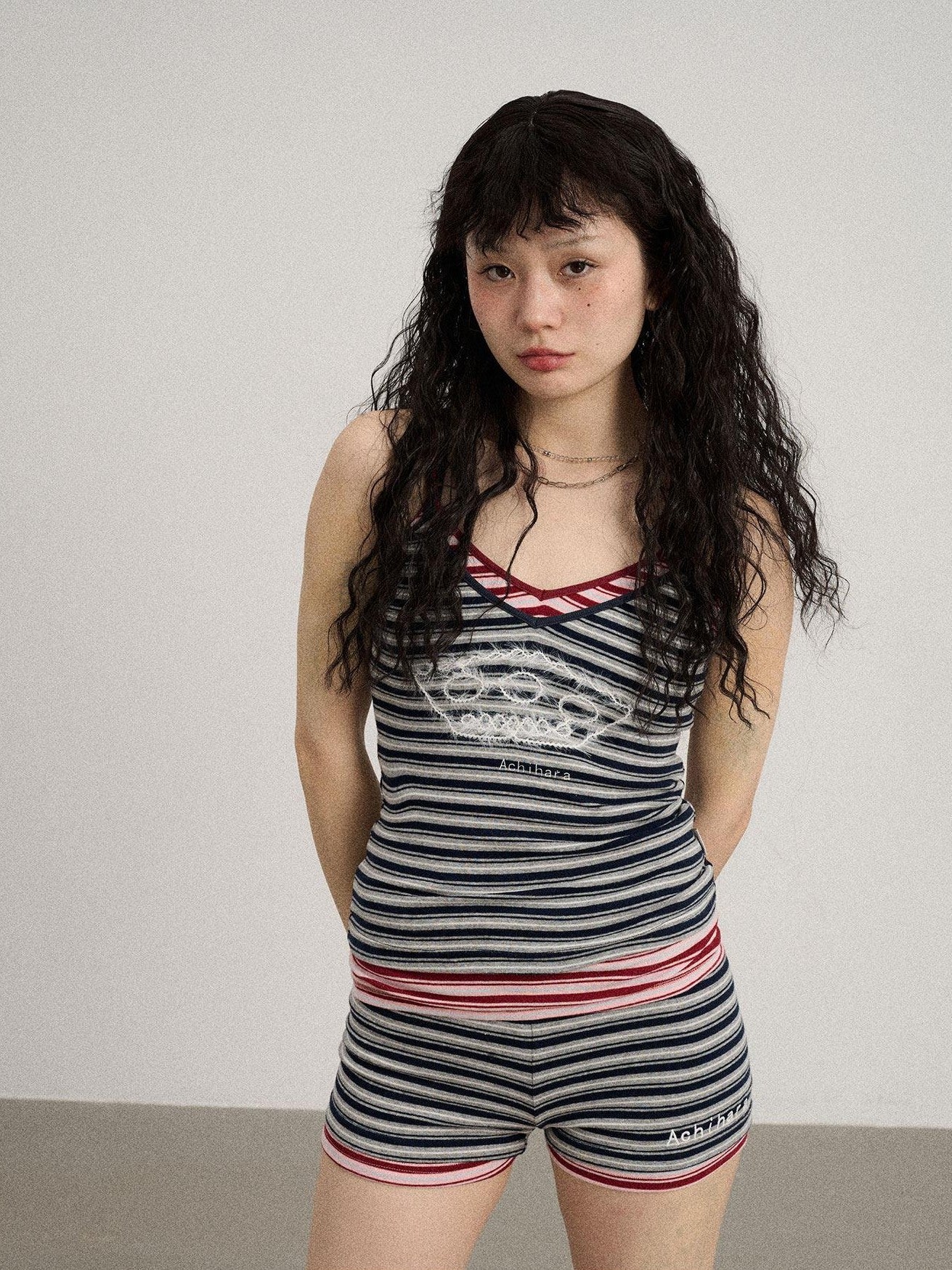 Achihara Cropped Striped Rope Embroidery Women'S Cotton Blend Camisoles