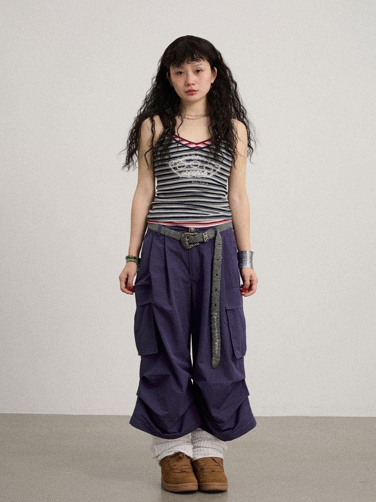 Achihara Cropped Striped Rope Embroidery Women'S Cotton Blend Camisoles