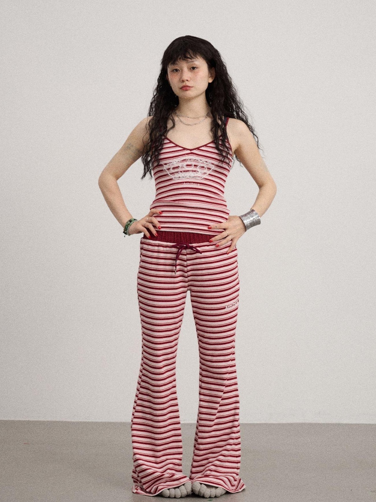 Achihara Cropped Striped Rope Embroidery Women'S Cotton Blend Camisoles