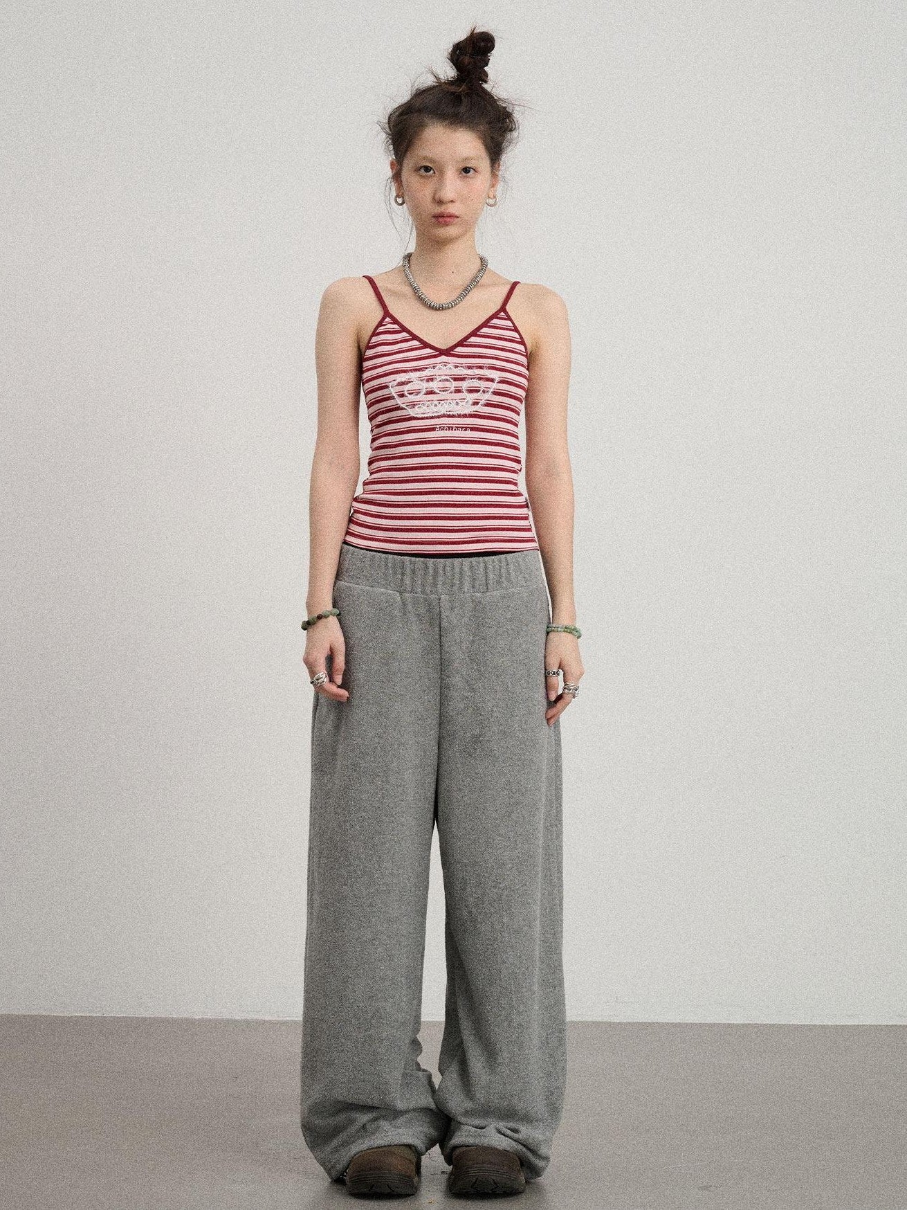 Achihara Cropped Striped Rope Embroidery Women'S Cotton Blend Camisoles