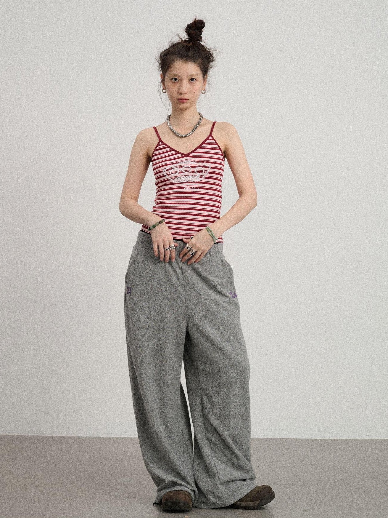 Achihara Cropped Striped Rope Embroidery Women'S Cotton Blend Camisoles