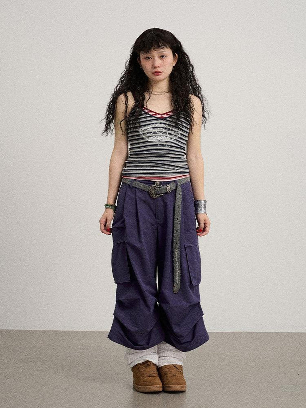 Achihara Cropped Striped Rope Embroidery Women'S Cotton Blend Camisoles