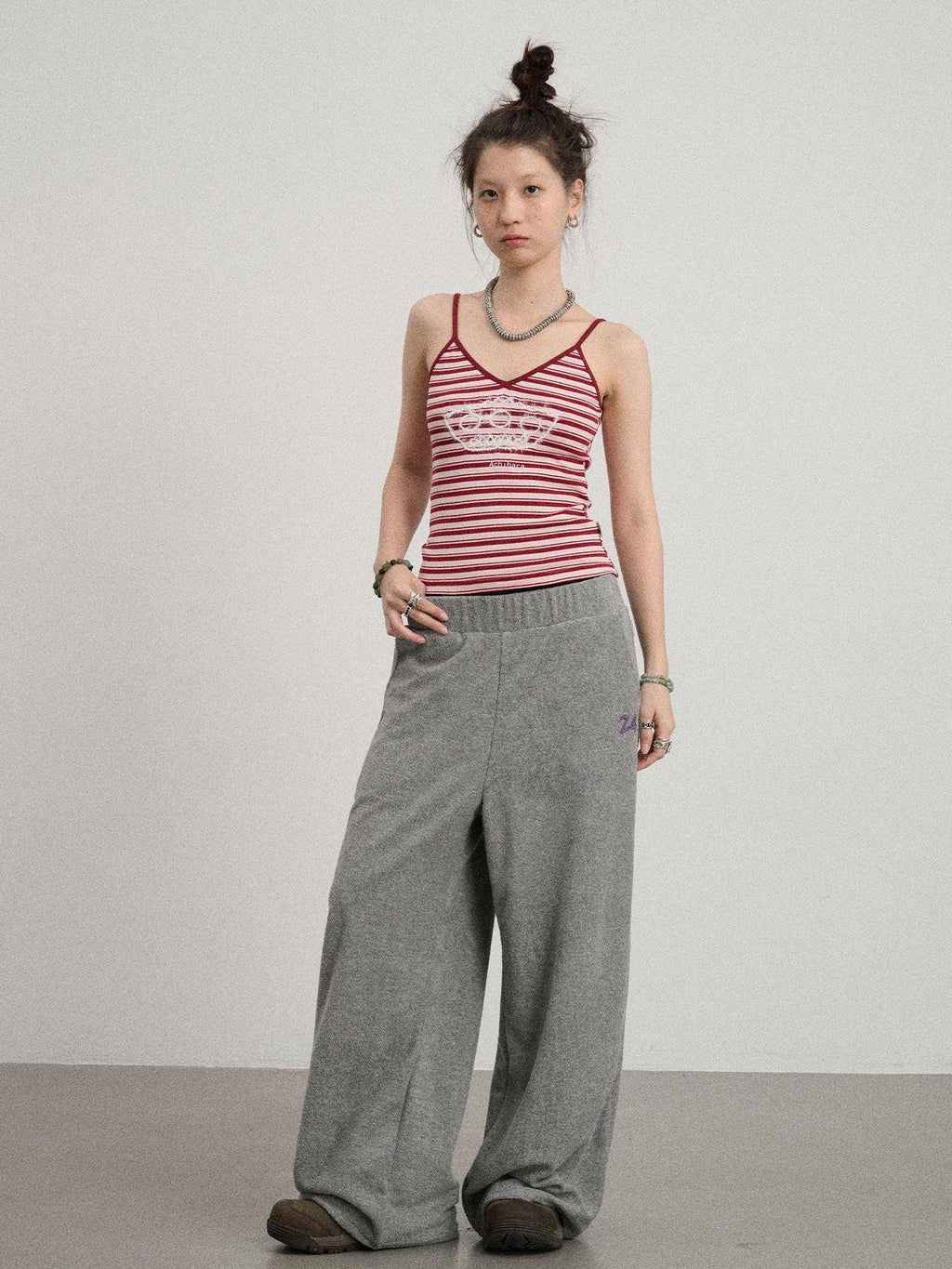 Achihara Cropped Striped Rope Embroidery Women'S Cotton Blend Camisoles