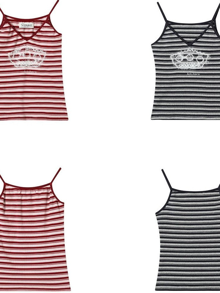 Achihara Cropped Striped Rope Embroidery Women'S Cotton Blend Camisoles