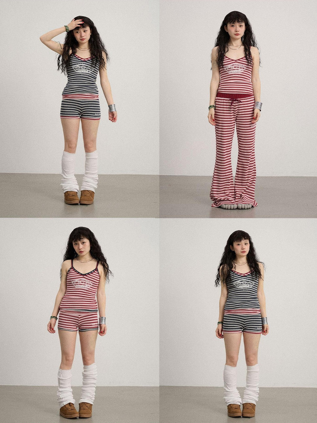 Achihara Cropped Striped Rope Embroidery Women'S Cotton Blend Camisoles