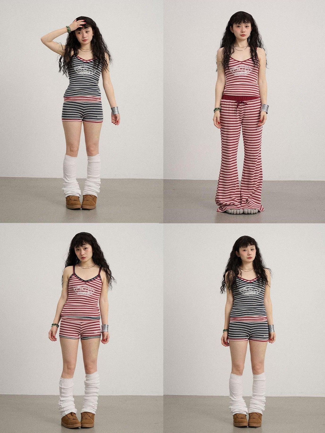 Achihara Cropped Striped Rope Embroidery Women'S Cotton Blend Camisoles