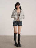 Achihara Dark Blue Slim Fit Tailored Natural Waist Women'S Cotton Denim Shorts