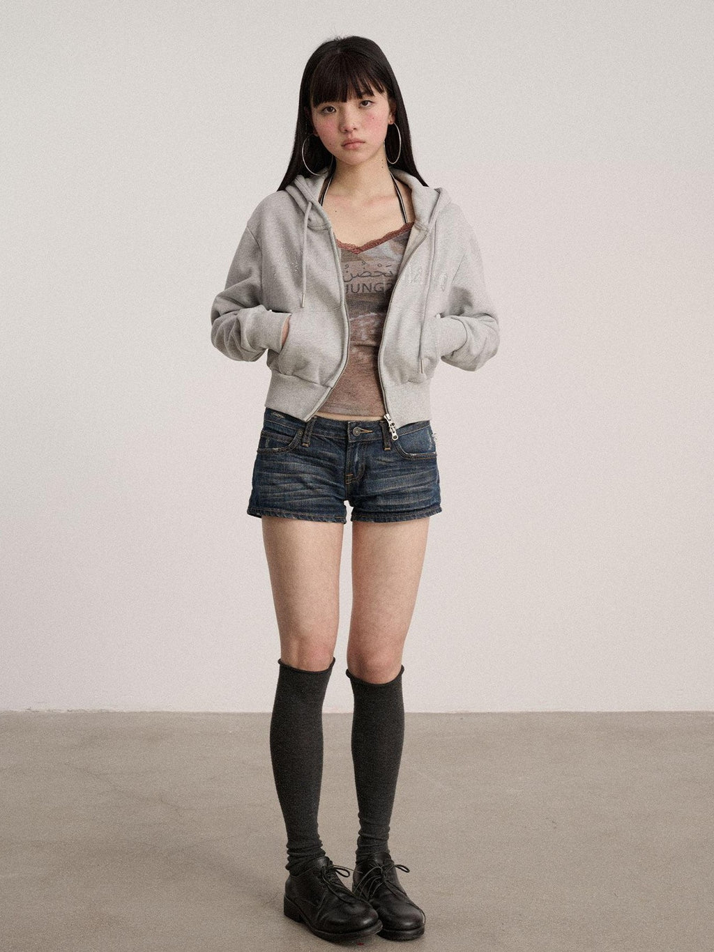 Achihara Dark Blue Slim Fit Tailored Natural Waist Women'S Cotton Denim Shorts