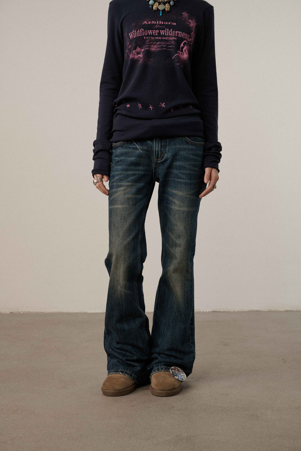 Achihara_Dark_Wash_Distressed_Low_Rise_Micro_Flare_Women'S_Cotton_Flare_Jeans_MISSTT