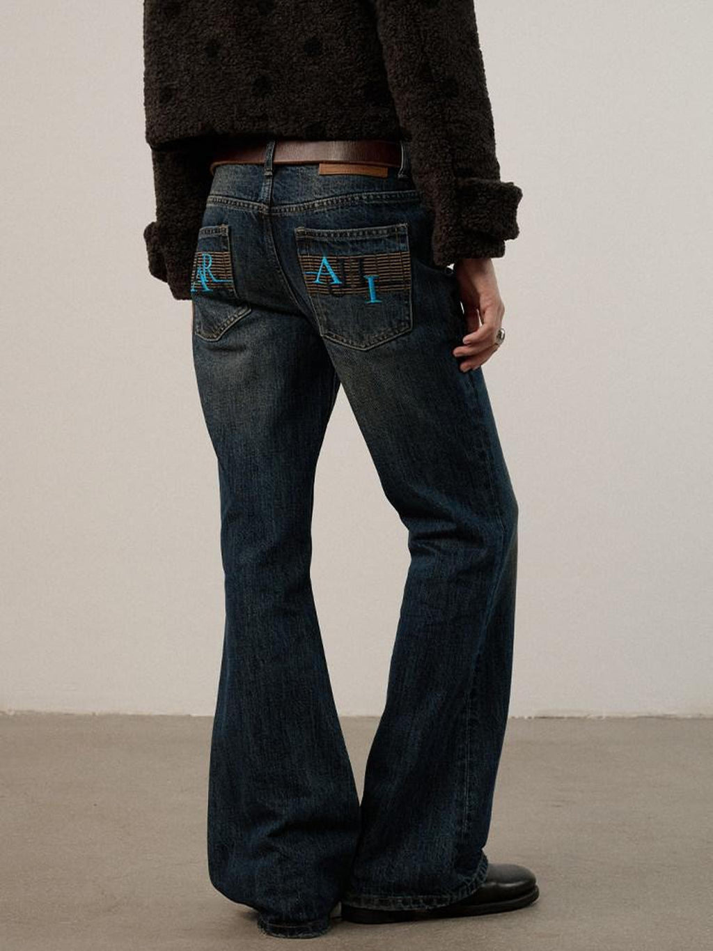 Achihara Dark Wash Distressed Low Rise Micro Flare Women'S Cotton Flare Jeans