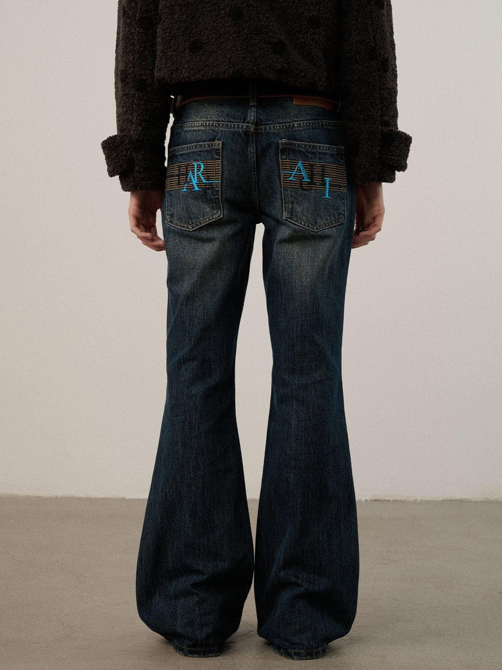 Achihara Dark Wash Distressed Low Rise Micro Flare Women'S Cotton Flare Jeans