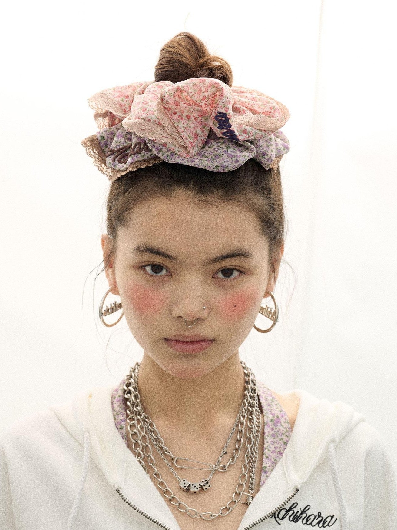 Achihara Daydream Pink Purple Black Scrunchie Style Women'S Elastic Hair Ties