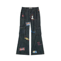 Achihara_Deep_Blue_Distressed_Stamp_Workwear_Women'S_Cotton_Stretch_Denim_Flare_Jeans_MISSTT