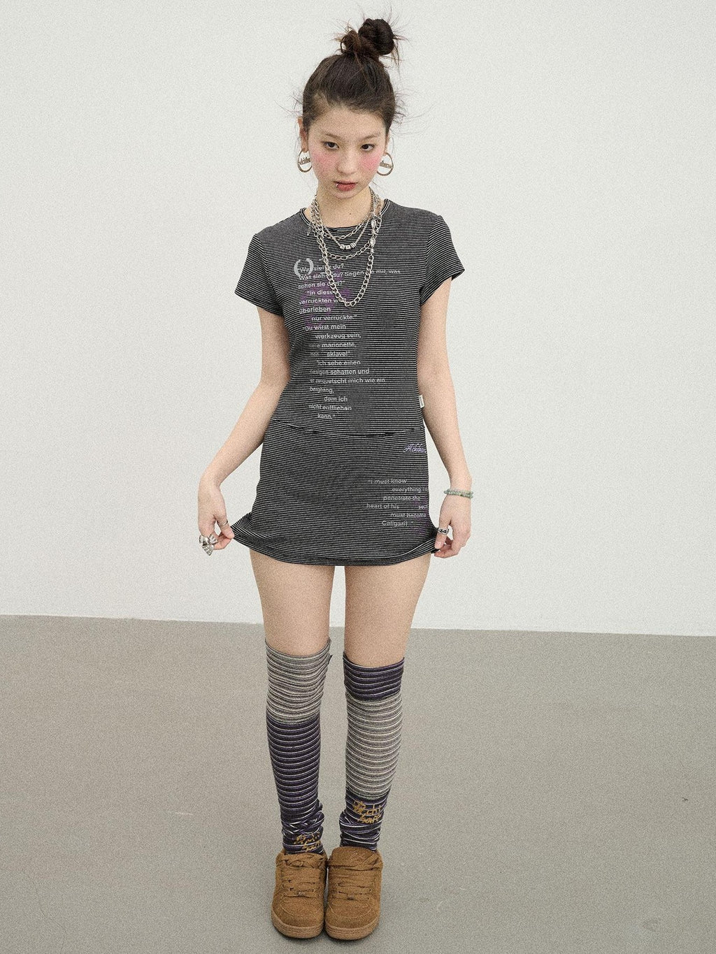 Achihara Distorted Pixel Striped Slim High Waist Women'S Cotton Blend Casual Mini Dresses