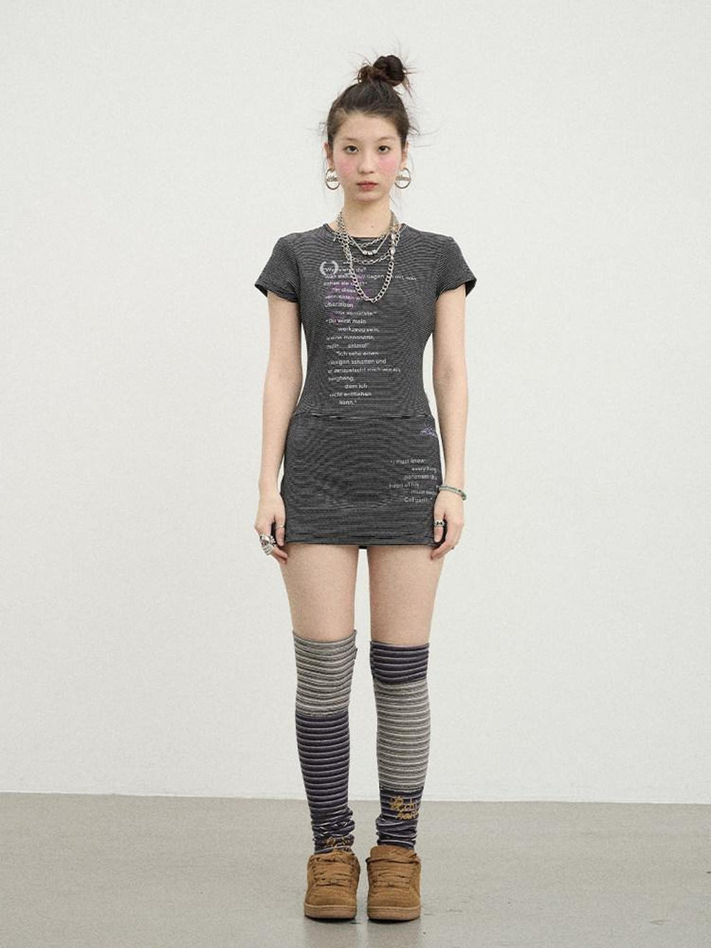 Achihara Distorted Pixel Striped Slim High Waist Women'S Cotton Blend Casual Mini Dresses