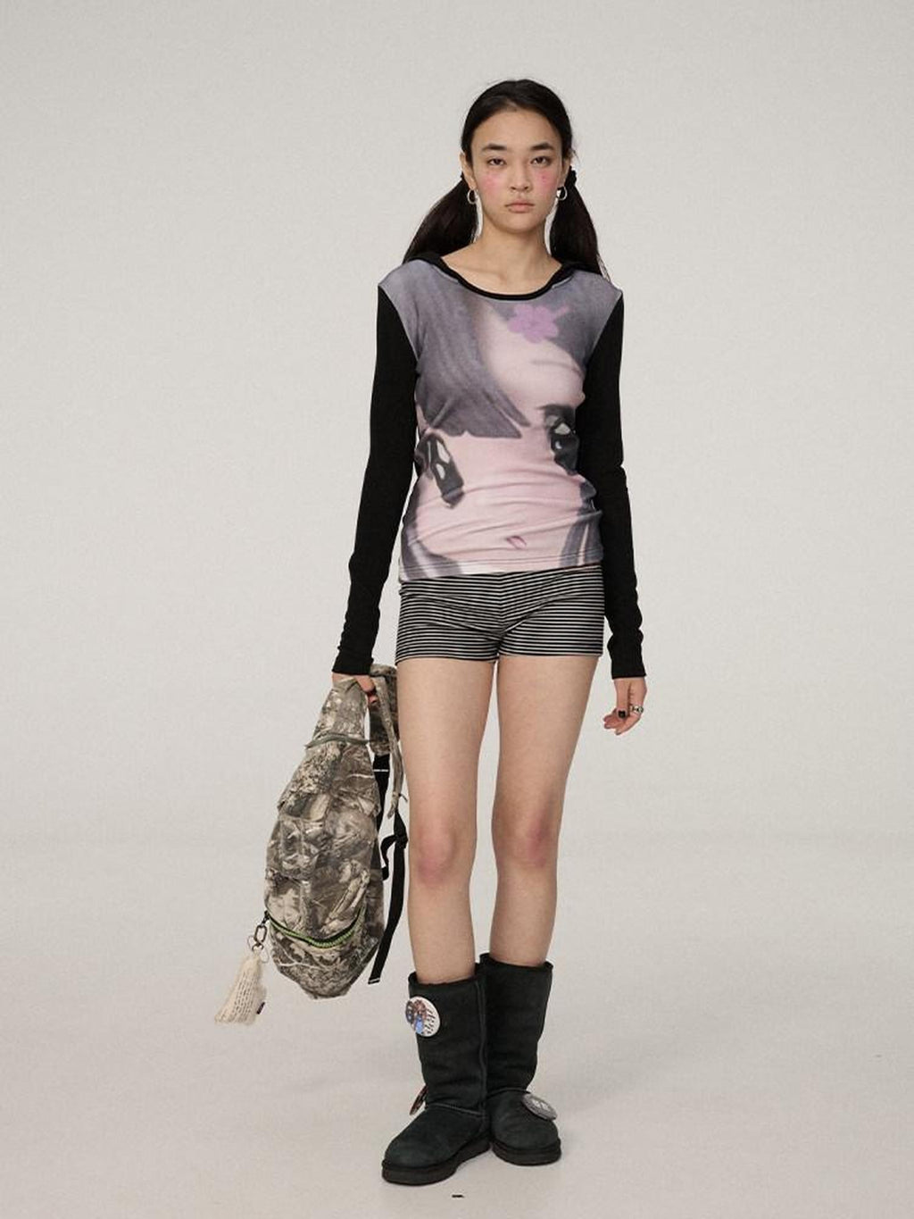 Achihara Dreamy Cropped Slim Fit Round Neck Women'S Viscose Long Sleeve T-Shirts