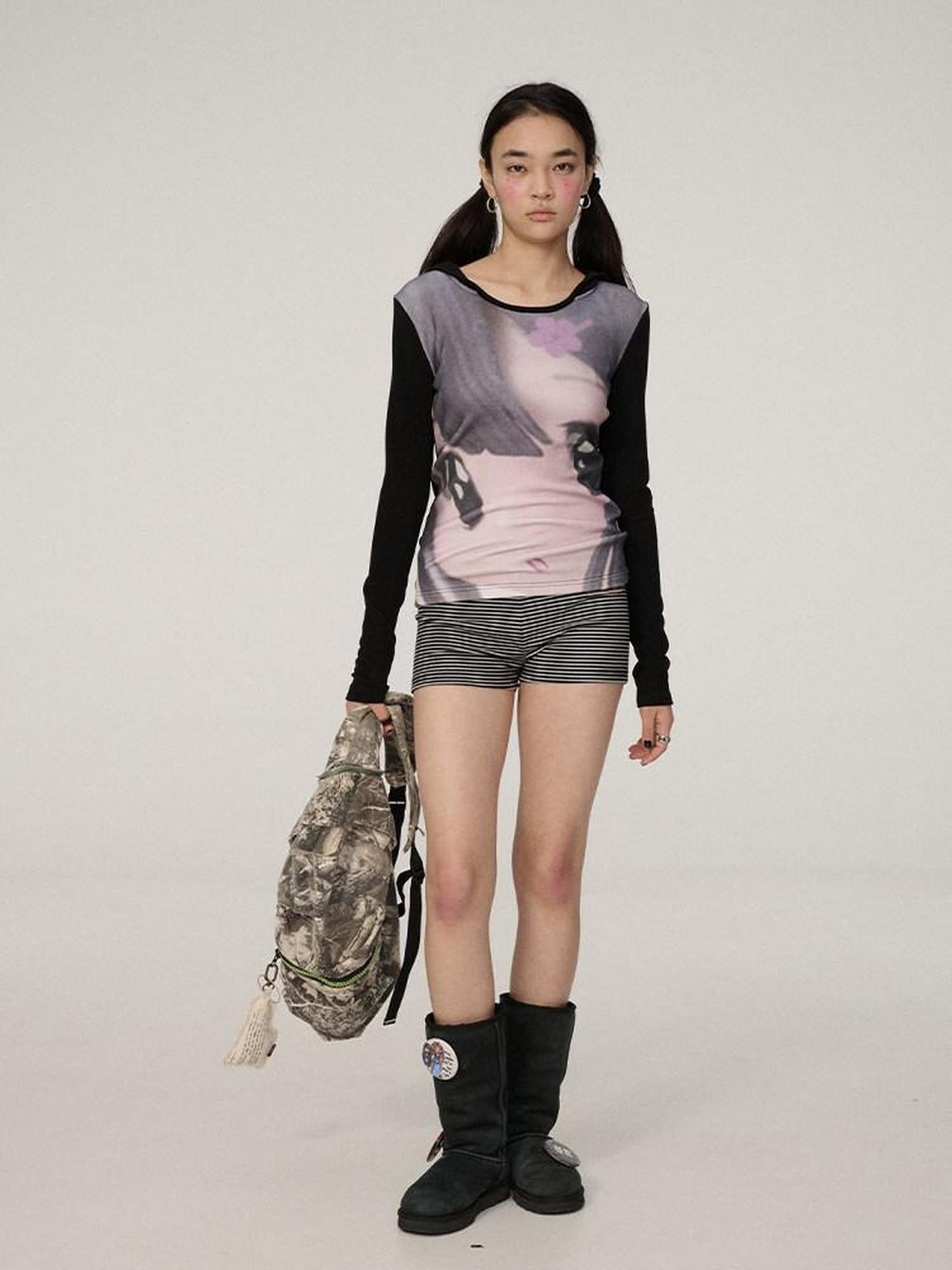Achihara Dreamy Cropped Slim Fit Round Neck Women'S Viscose Long Sleeve T-Shirts