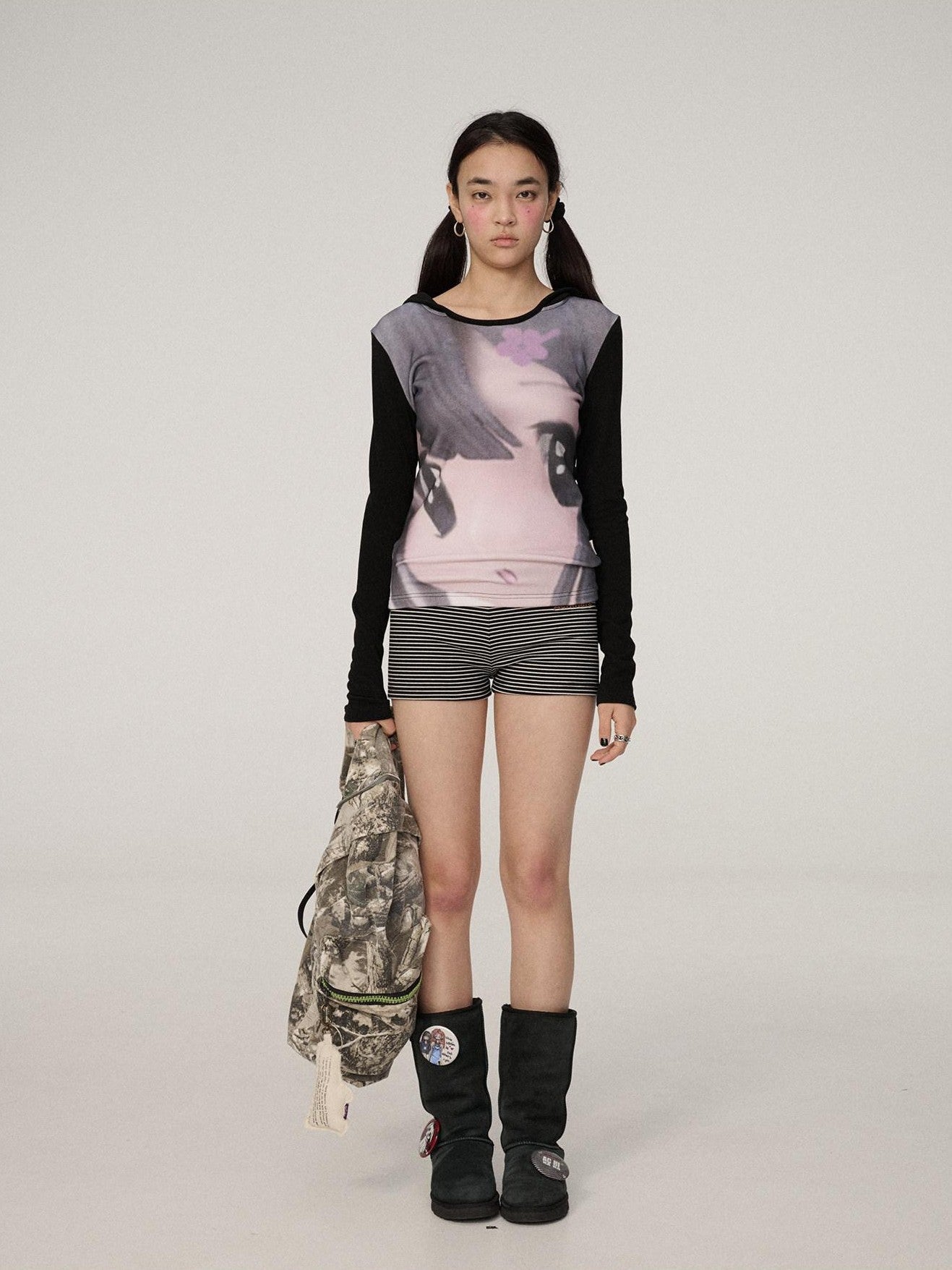 Achihara Dreamy Cropped Slim Fit Round Neck Women'S Viscose Long Sleeve T-Shirts