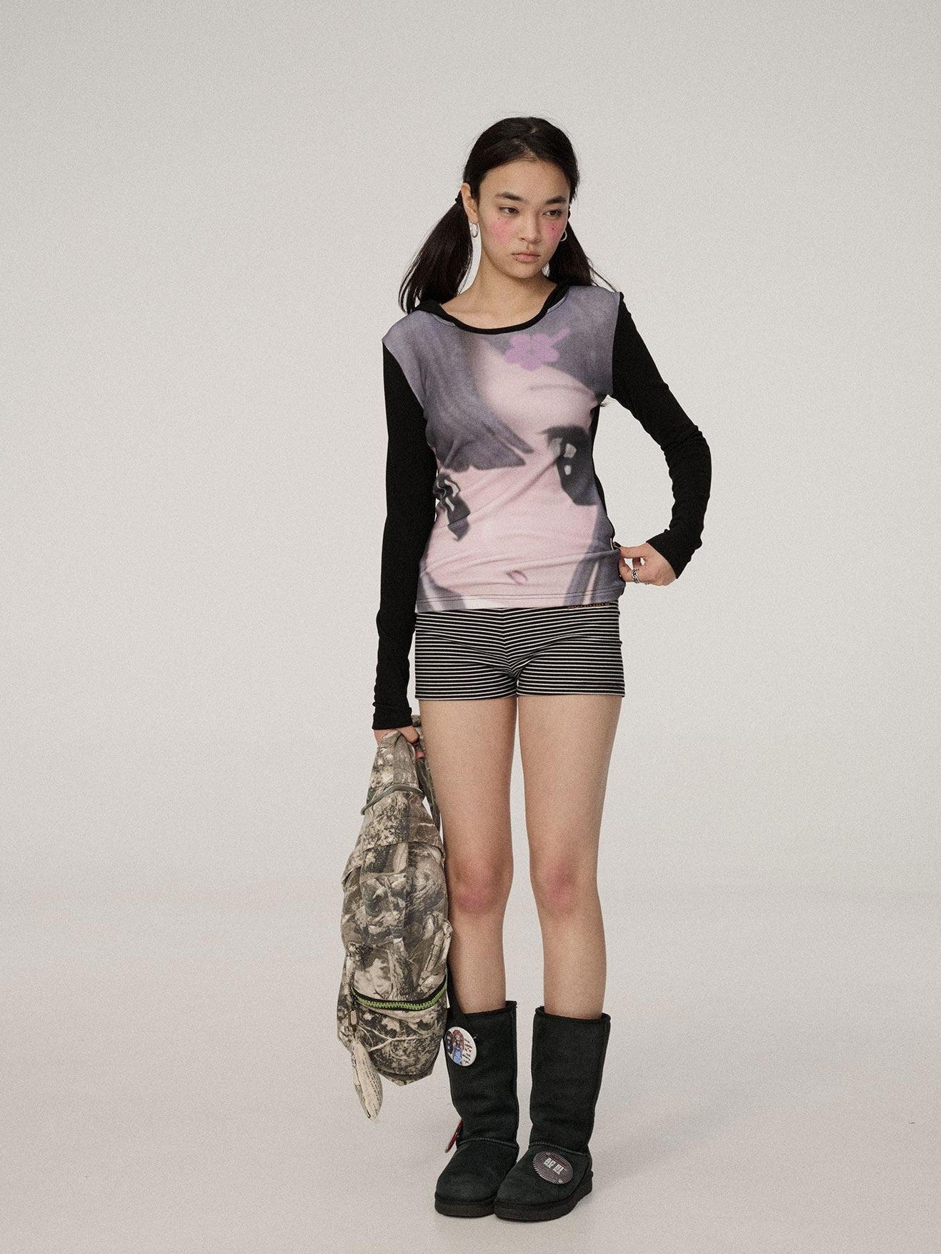 Achihara Dreamy Cropped Slim Fit Round Neck Women'S Viscose Long Sleeve T-Shirts