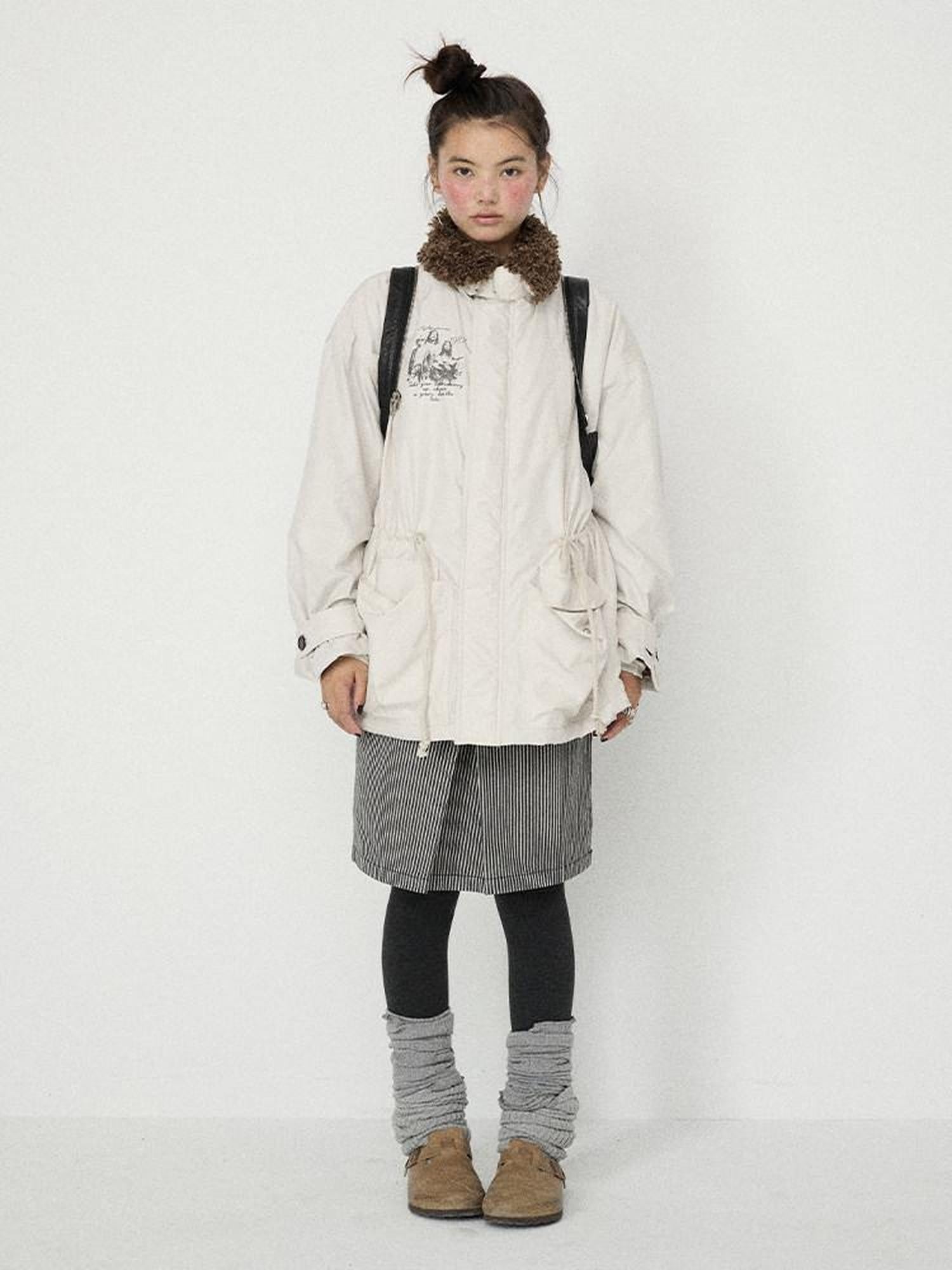 Achihara Dusk Trench Mid Length Zipper Solid Loose Fit Women'S Polyester Puffer Jackets