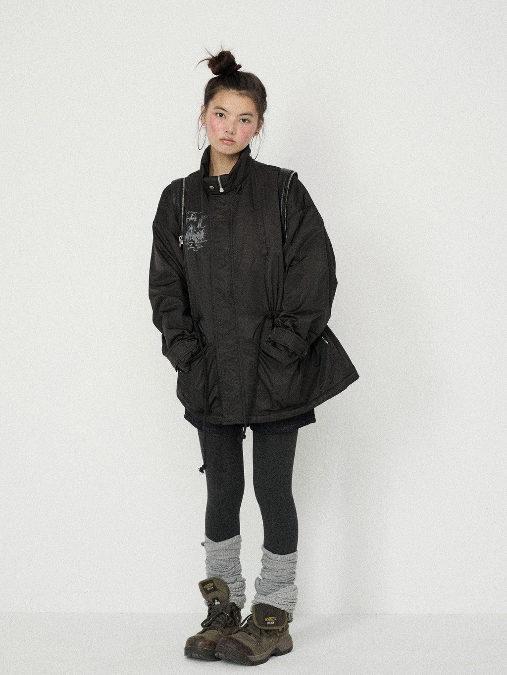 Achihara Dusk Trench Mid Length Zipper Solid Loose Fit Women'S Polyester Puffer Jackets