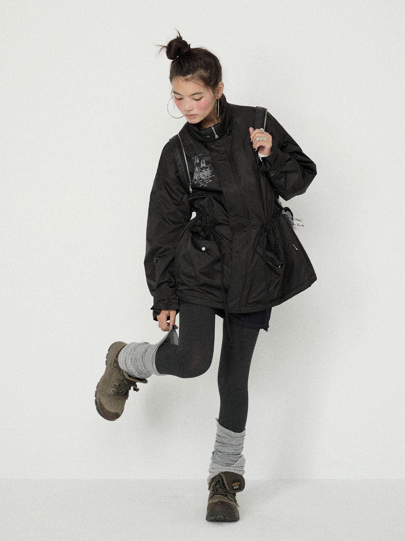 Achihara Dusk Trench Mid Length Zipper Solid Loose Fit Women'S Polyester Puffer Jackets