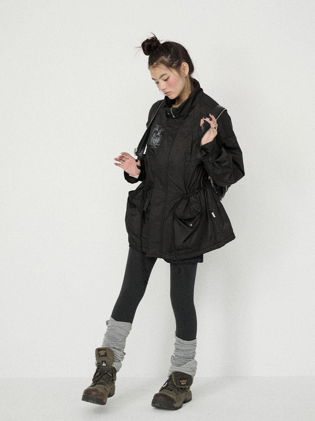 Achihara Dusk Trench Mid Length Zipper Solid Loose Fit Women'S Polyester Puffer Jackets