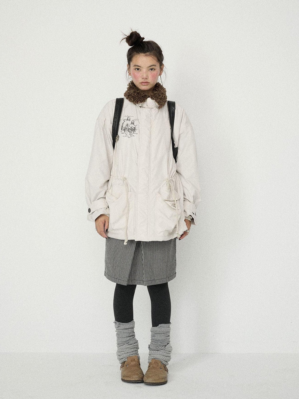 Achihara Dusk Trench Mid Length Zipper Solid Loose Fit Women'S Polyester Puffer Jackets