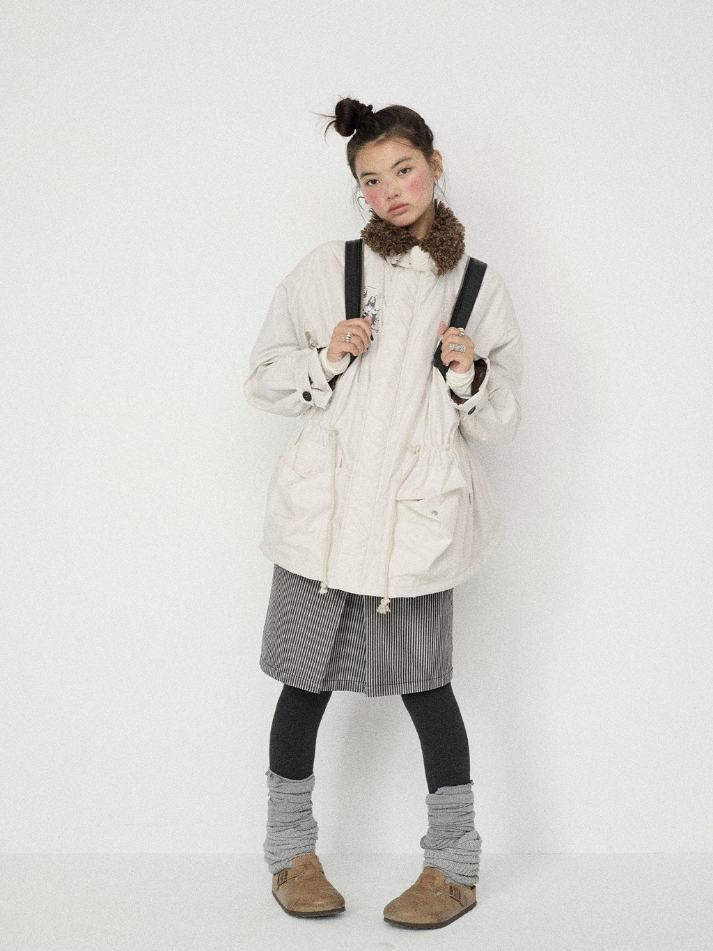 Achihara Dusk Trench Mid Length Zipper Solid Loose Fit Women'S Polyester Puffer Jackets