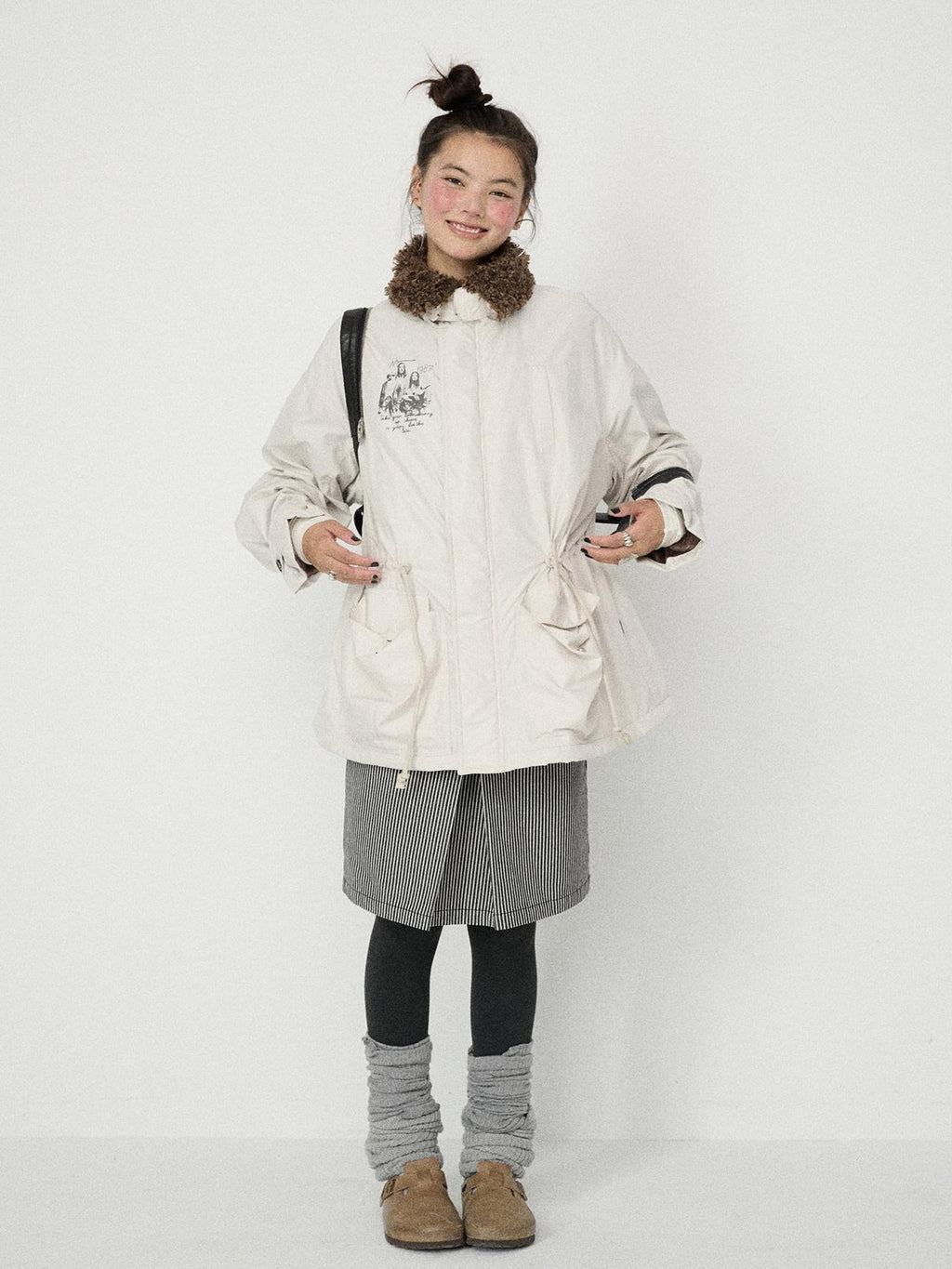 Achihara Dusk Trench Mid Length Zipper Solid Loose Fit Women'S Polyester Puffer Jackets