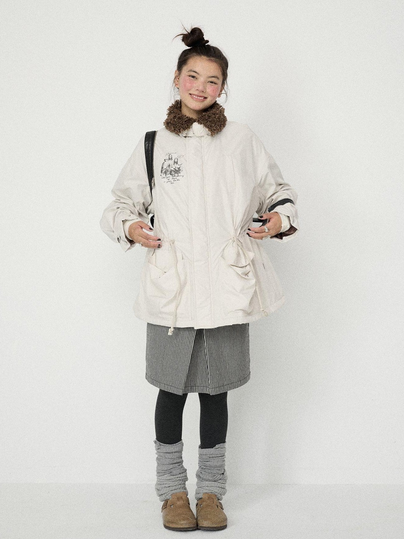 Achihara Dusk Trench Mid Length Zipper Solid Loose Fit Women'S Polyester Puffer Jackets