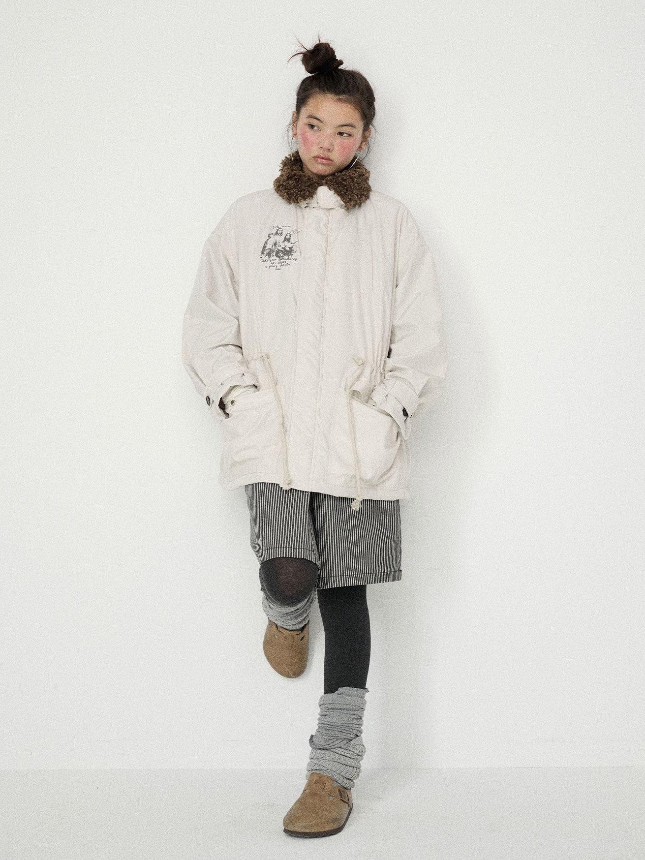 Achihara Dusk Trench Mid Length Zipper Solid Loose Fit Women'S Polyester Puffer Jackets