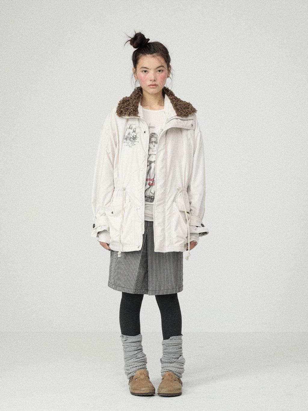 Achihara Dusk Trench Mid Length Zipper Solid Loose Fit Women'S Polyester Puffer Jackets
