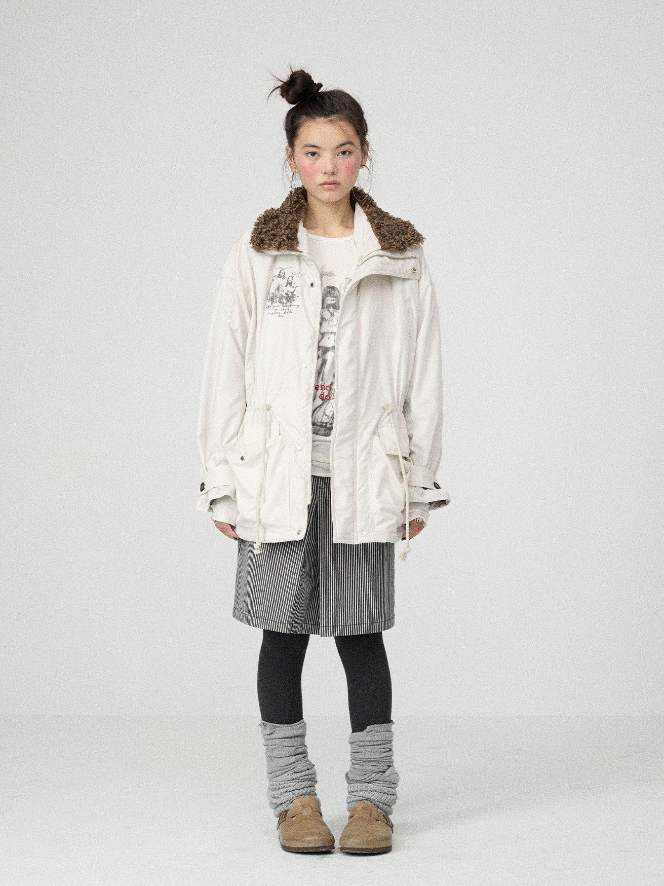 Achihara Dusk Trench Mid Length Zipper Solid Loose Fit Women'S Polyester Puffer Jackets