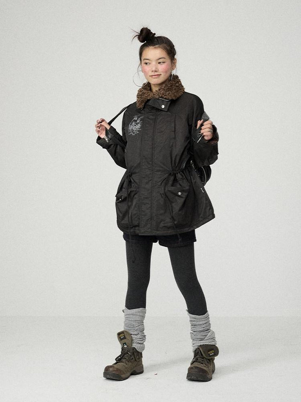 Achihara Dusk Trench Mid Length Zipper Solid Loose Fit Women'S Polyester Puffer Jackets