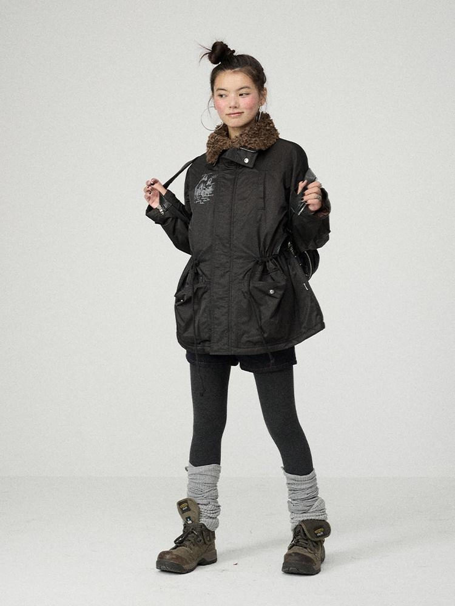 Achihara Dusk Trench Mid Length Zipper Solid Loose Fit Women'S Polyester Puffer Jackets