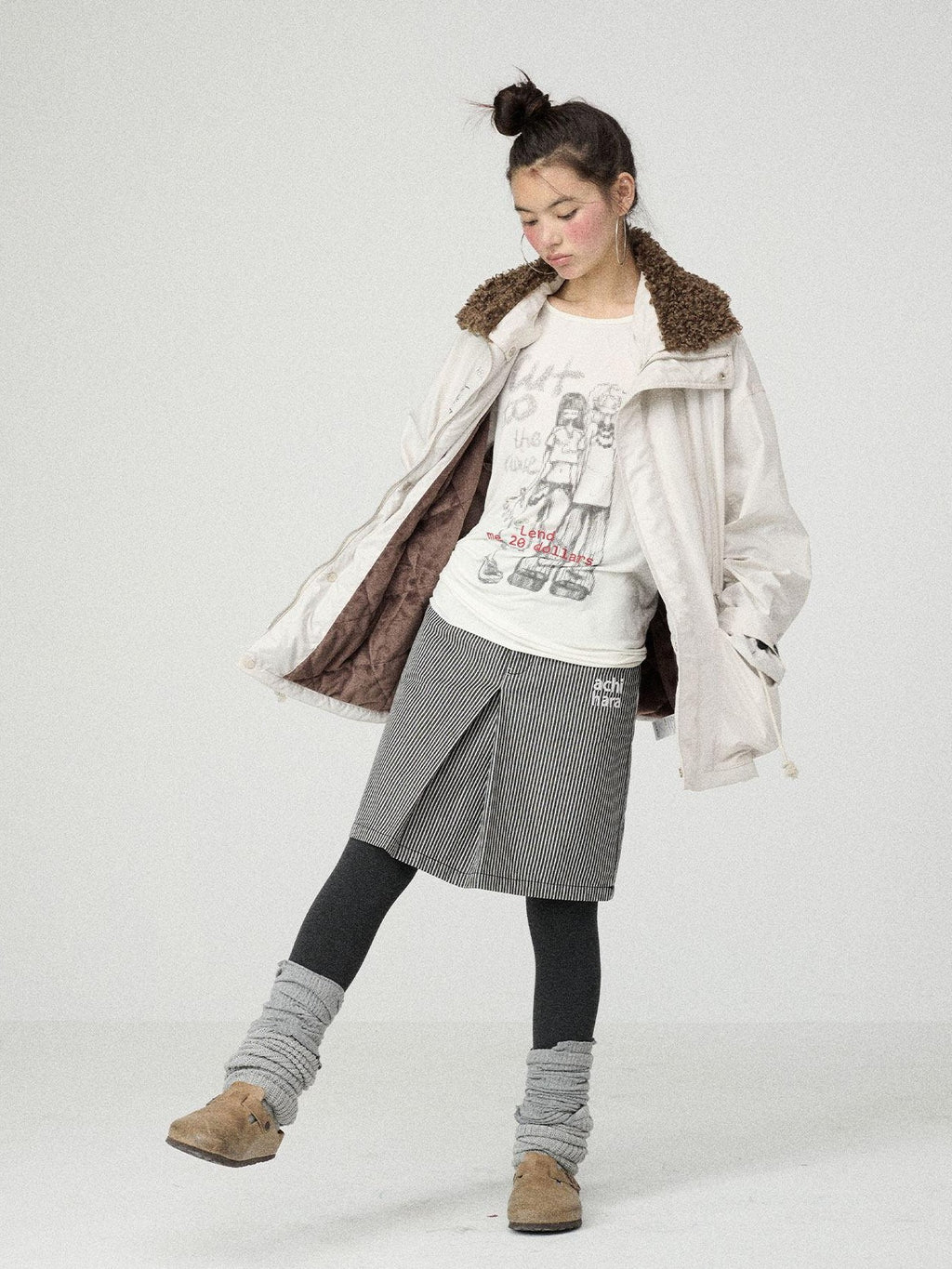 Achihara Dusk Trench Mid Length Zipper Solid Loose Fit Women'S Polyester Puffer Jackets