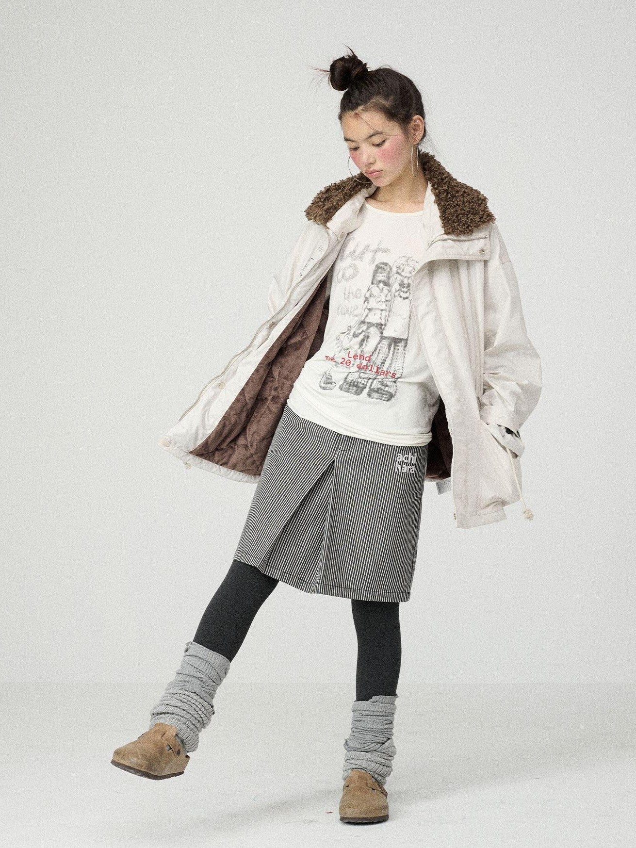 Achihara Dusk Trench Mid Length Zipper Solid Loose Fit Women'S Polyester Puffer Jackets