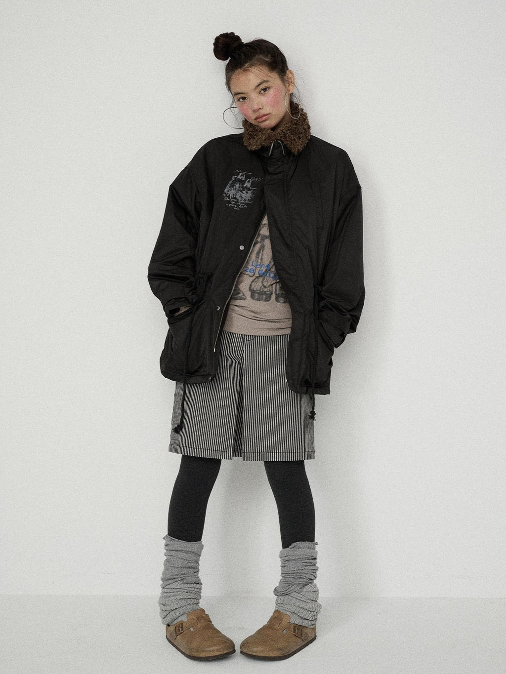 Achihara Dusk Trench Mid Length Zipper Solid Loose Fit Women'S Polyester Puffer Jackets