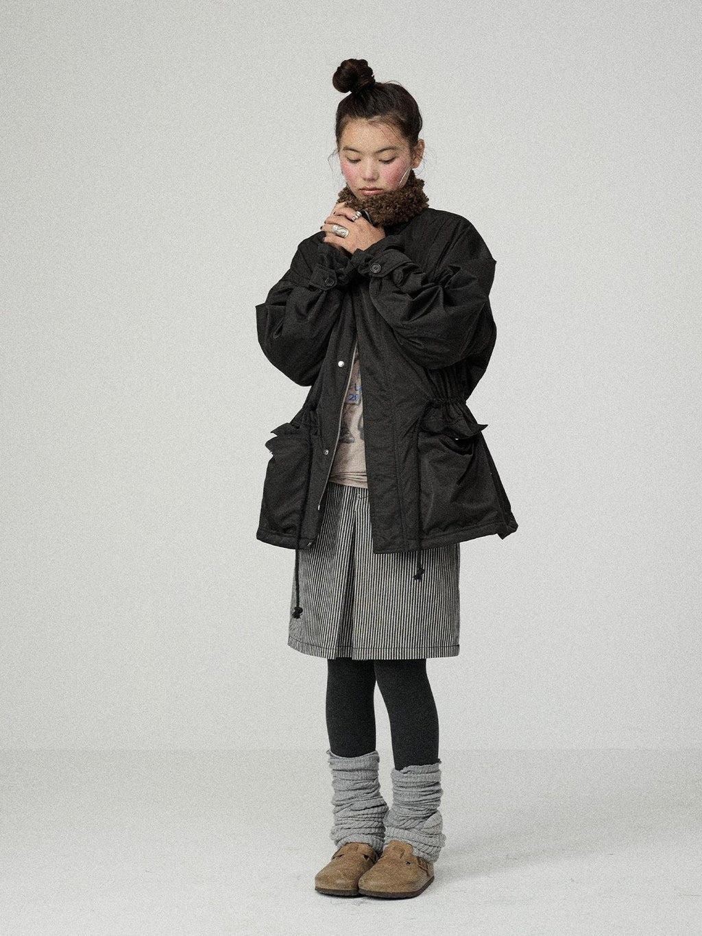 Achihara Dusk Trench Mid Length Zipper Solid Loose Fit Women'S Polyester Puffer Jackets