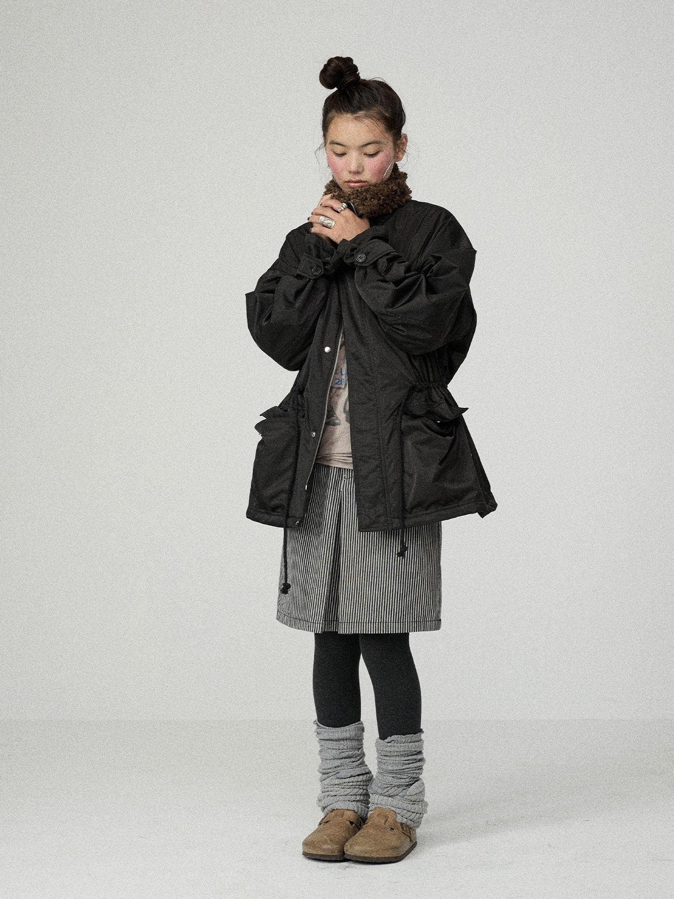 Achihara Dusk Trench Mid Length Zipper Solid Loose Fit Women'S Polyester Puffer Jackets