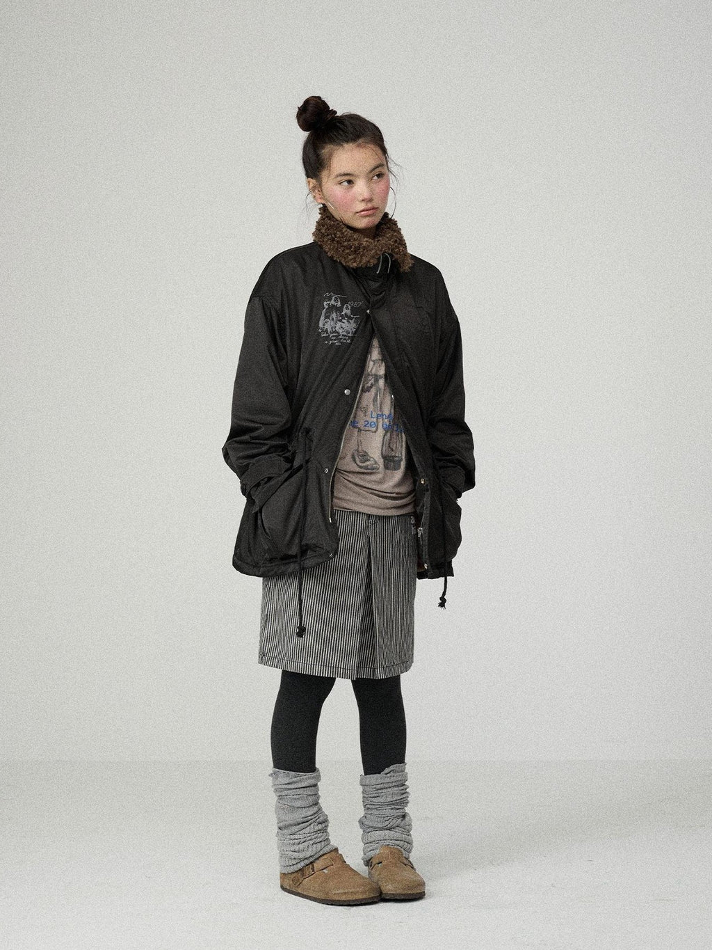 Achihara Dusk Trench Mid Length Zipper Solid Loose Fit Women'S Polyester Puffer Jackets