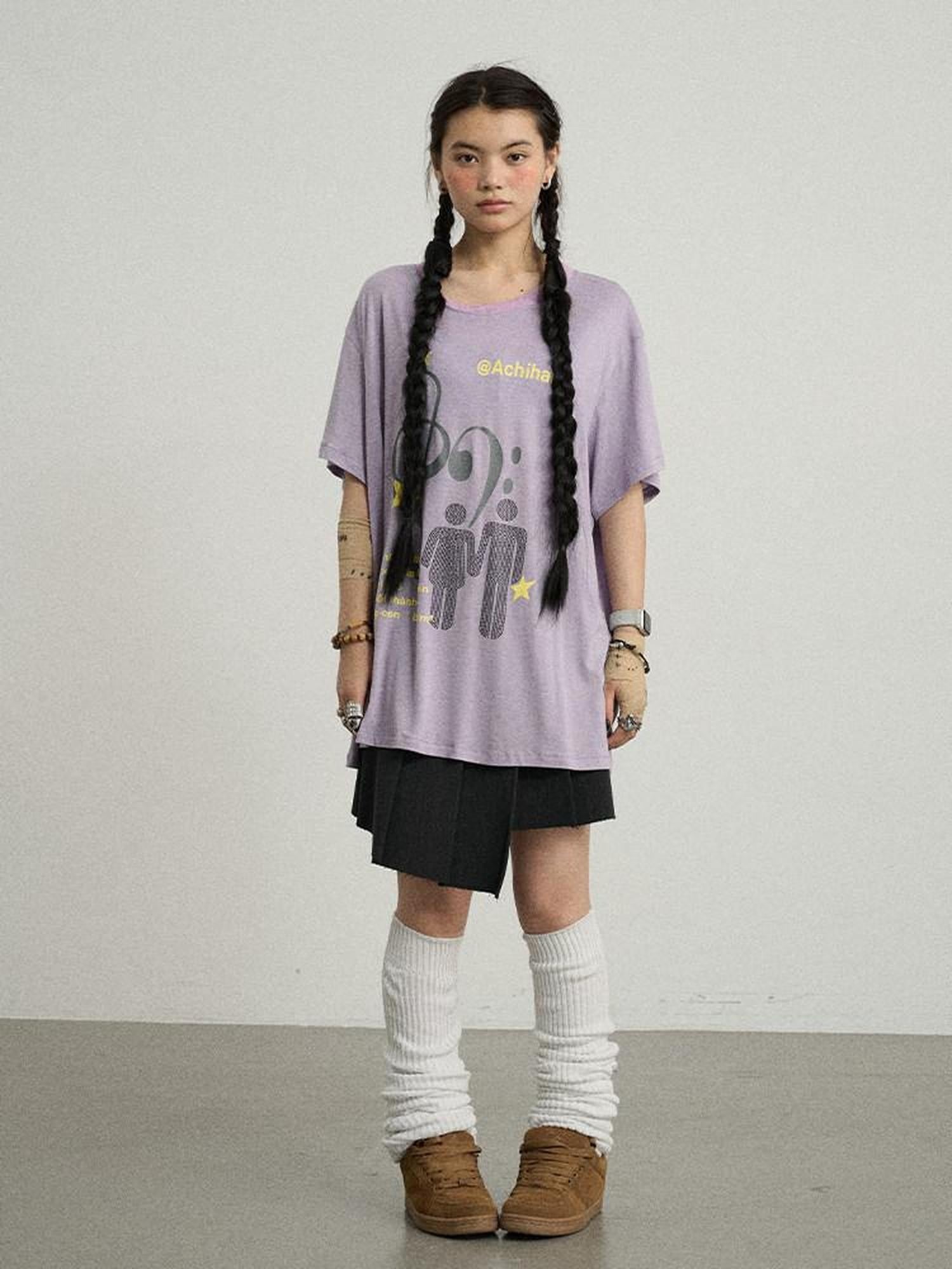 Achihara Electric Creative Print Women'S Lyocell Wool Blend Oversized T-Shirts