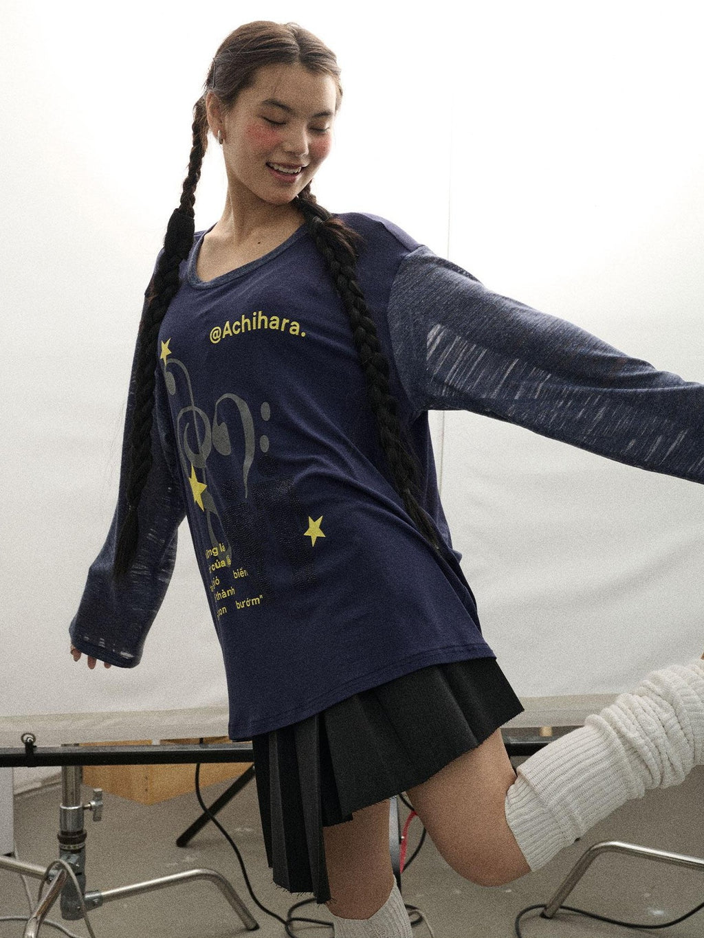 Achihara Electric Creative Print Women'S Lyocell Wool Blend Oversized T-Shirts