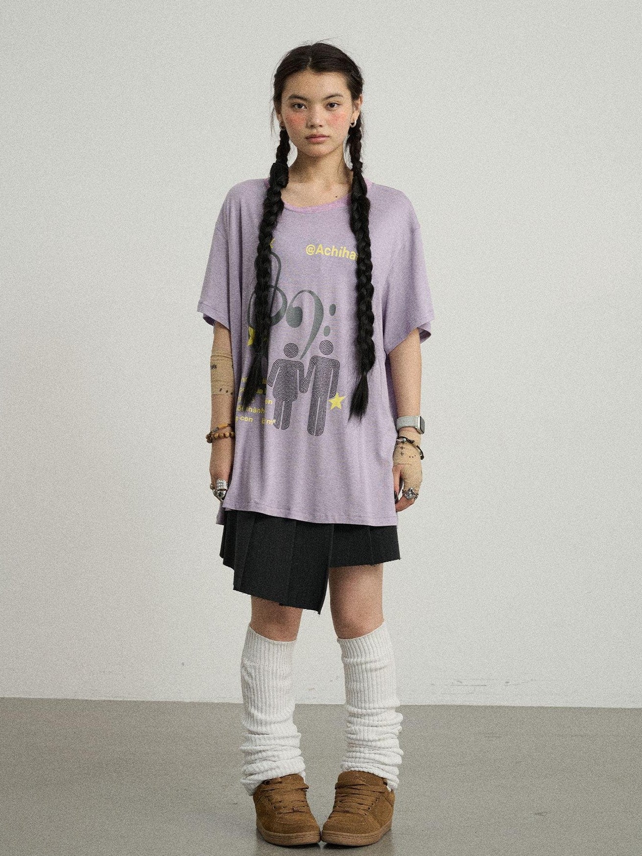 Achihara Electric Creative Print Women'S Lyocell Wool Blend Oversized T-Shirts
