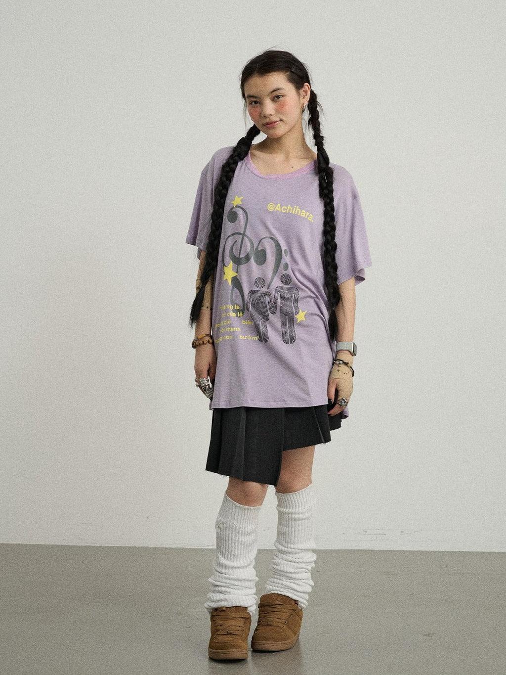 Achihara Electric Creative Print Women'S Lyocell Wool Blend Oversized T-Shirts