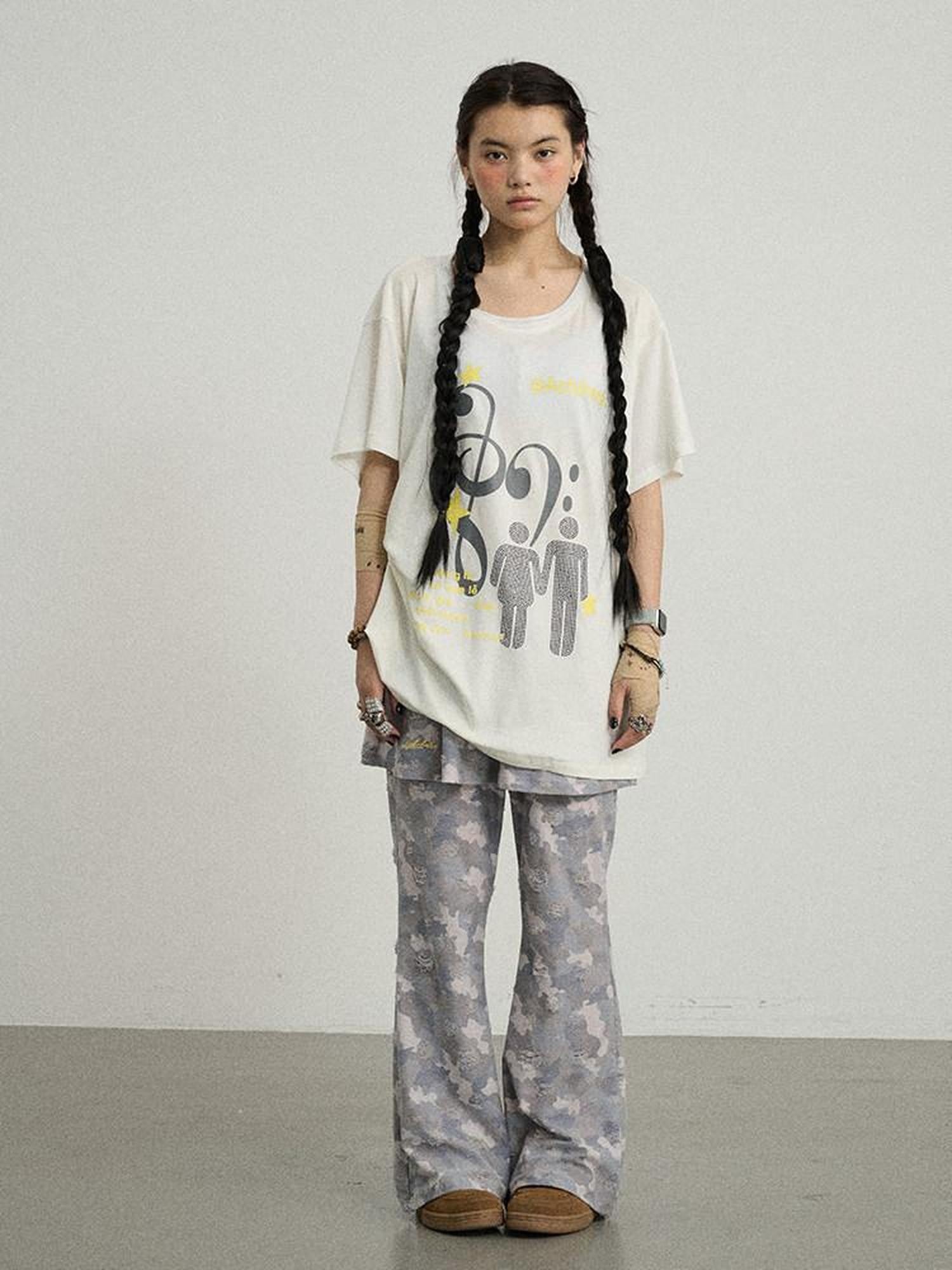 Achihara Electric Creative Print Women'S Lyocell Wool Blend Oversized T-Shirts